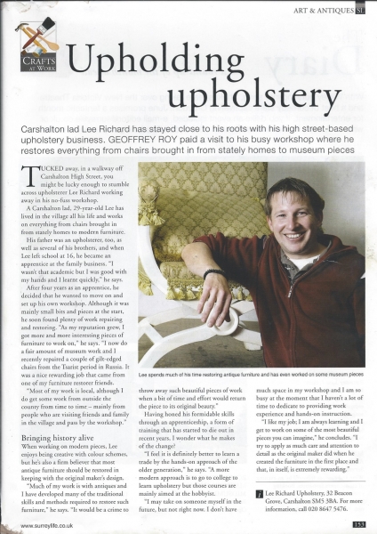 Lee Richard Upholstery - Surrey Life Magazine